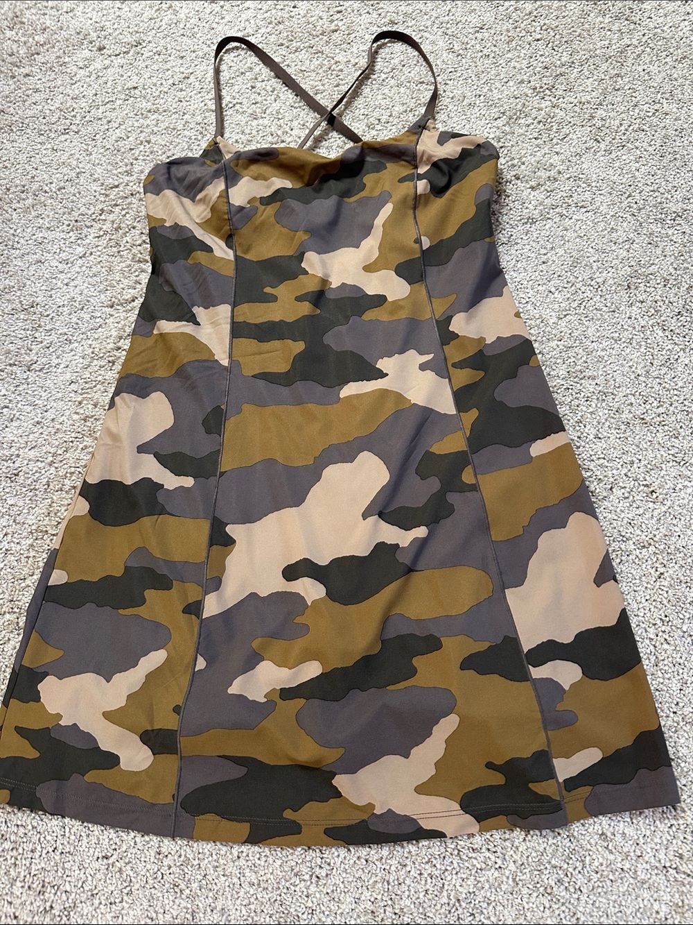 Camo Print Spaghetti Strap Dress - Olive Green
